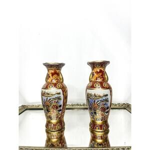Vintage Chinese Miniature Vase Decorative Colorful Gold Accents Made in China